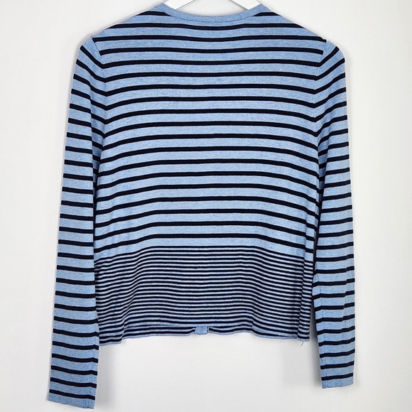 J. Jill Cotton Blend Long Sleeve Blue Striped Crewneck Cardigan Sweater Size M - Picture 9 of 9
